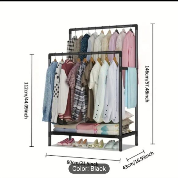 Black Metal Double Garment Rack - Picture 1 of 1